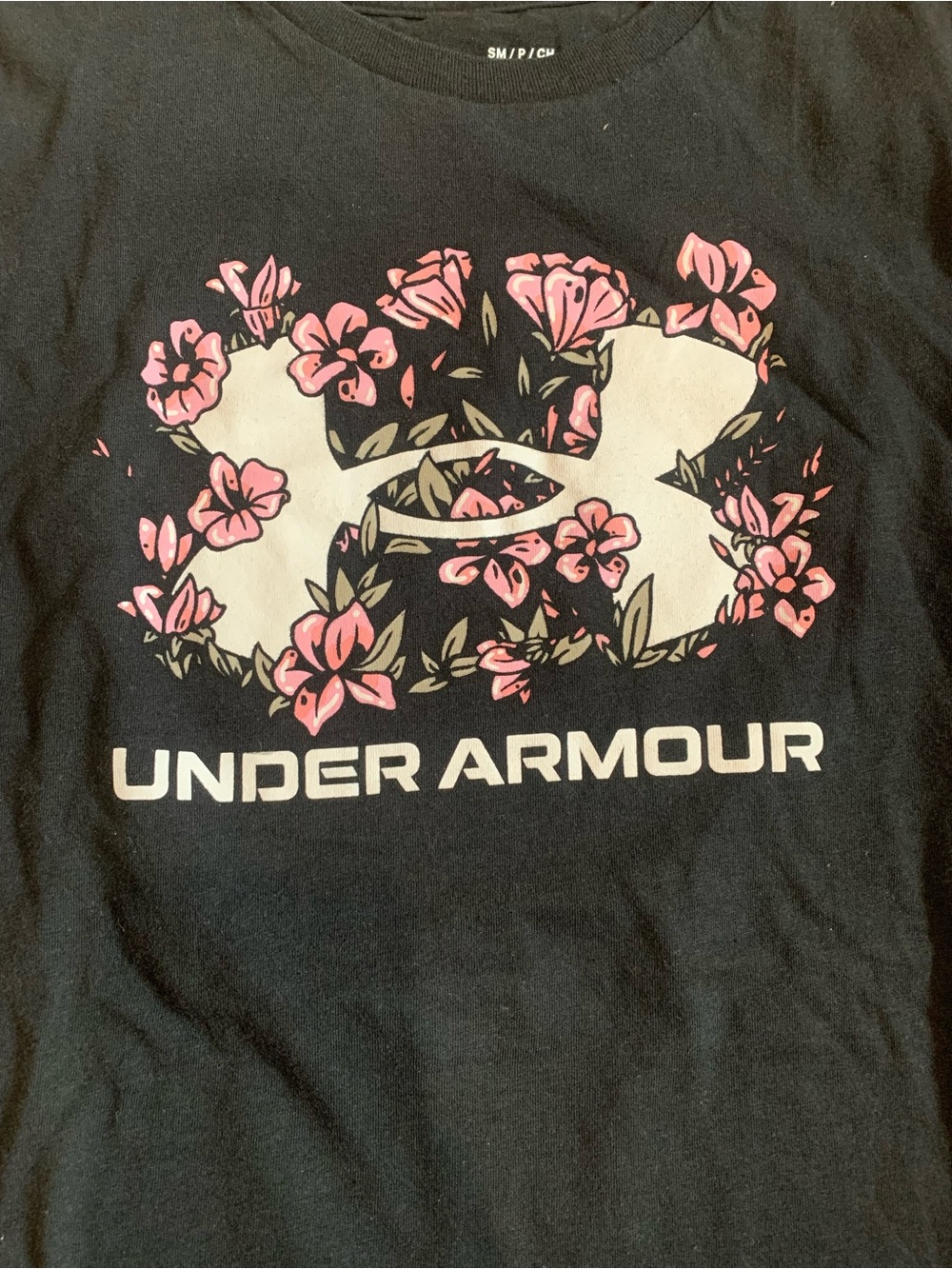 Under Armour Black Tee with Pink Floral Logo - Picture 2 of 4